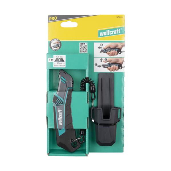 Метален макетен нож с трапецовидно прибиращо се острие Wolfcraft Pro Safety, 4292000 - 61 mm