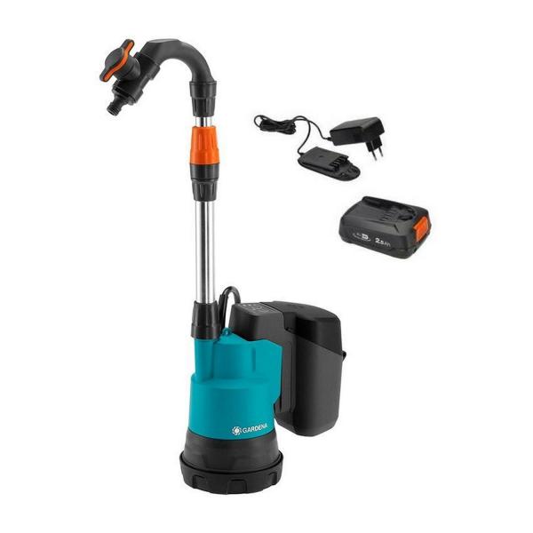 Акумулаторна потопяема помпа за дъждовна вода с 1 батерия и зарядно Gardena Rainwater Tank Pump 2000/2 18V P4A, 14602-20 - 2 m3/h, 20 m, 1x2.5 Ah