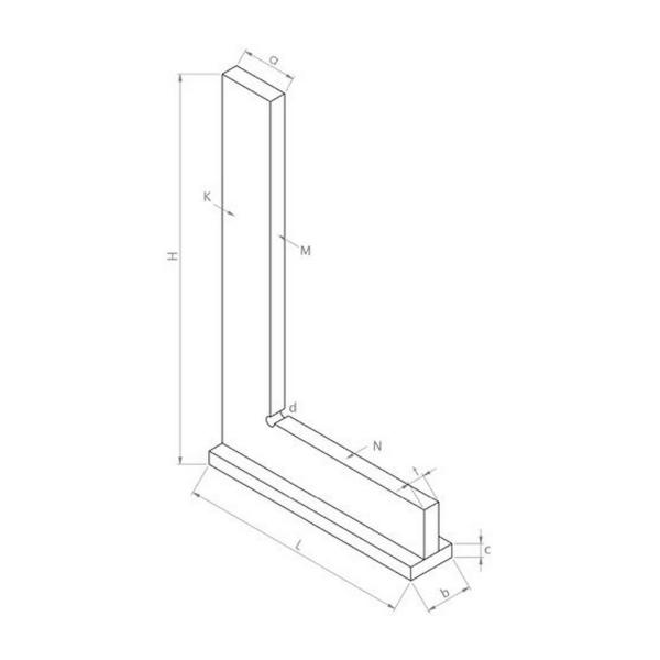 Прецизен прав ъгъл с пета от закалена стомана K-MET 4061-1, hardened, B, CSN 25 5103/2 - 400x250 mm, ±0,080 mm