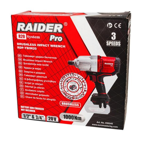 Акумулаторен ударен гайковерт Raider Pro RDP-YBIW20 – 20 V, 1000 Nm, 3/4
