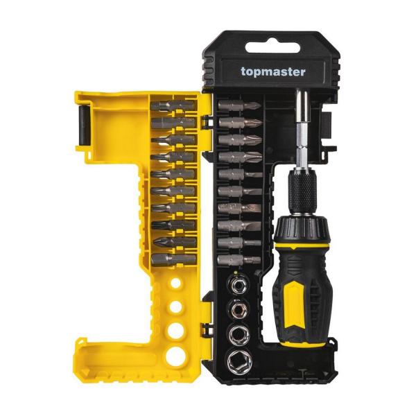 Комплект битове с тресчотна отвертка Top Master Pro 338744, 25 части