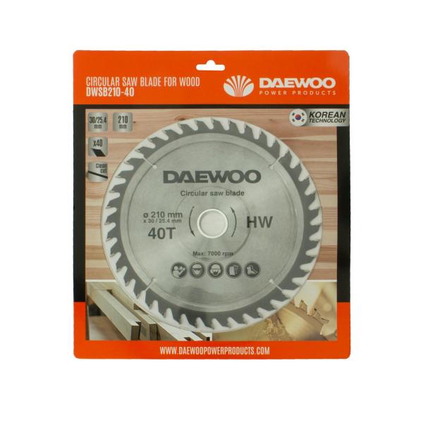 Циркулярен диск за дърво DAEWOO DWSB210-40, 210 мм, 30/25.4 мм, 40 зъба