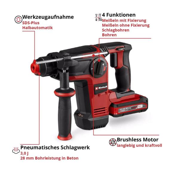 Акумулаторен перфоратор Einhell TP-HD 18/28 Li BL+4 – 18 V, 3 J