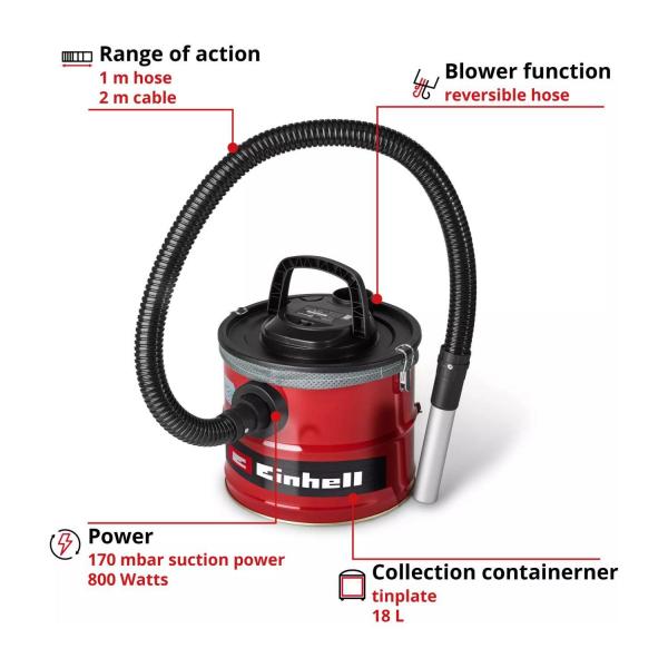 Прахосмукачка за пепел Einhell TC-AV 1830 D – 800 W, 18 л