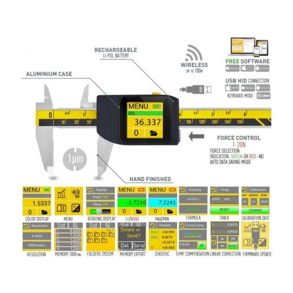 Дигитален шублер Microtech DataMet CARBIDE eFORCE – 200 мм, 0,005 мм, 1–20 N