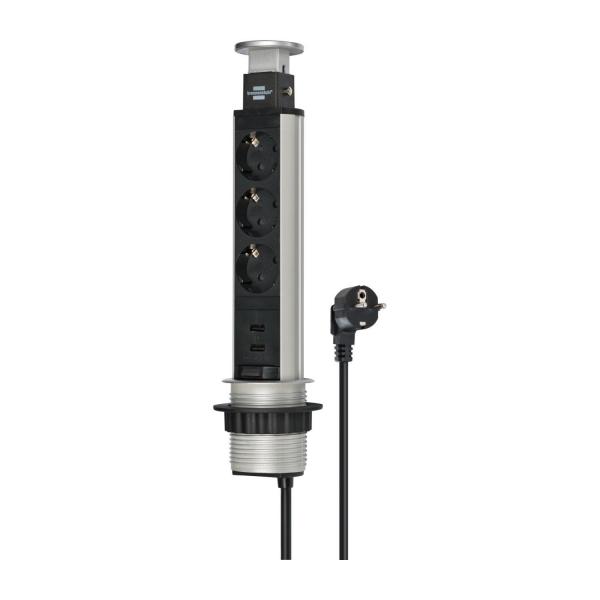 Разклонител за ток Brennenstuhl Tower-Power с USB – 3 гнезда, 2 м, вграждане