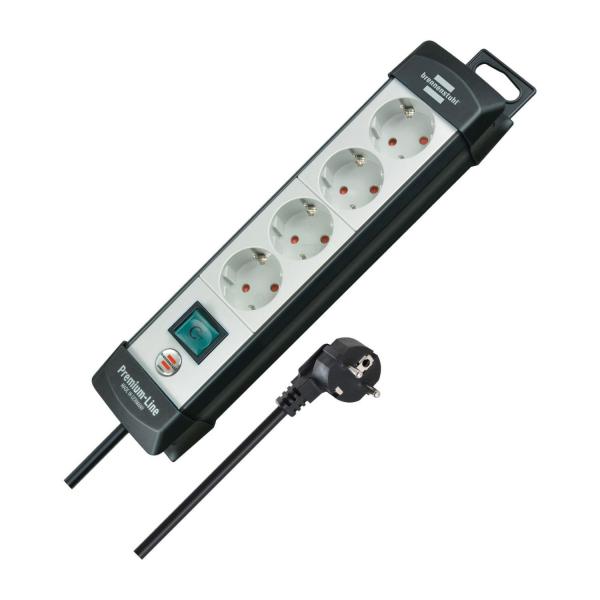 Разклонител за ток Brennenstuhl Premium-Line 1951540100 – 4 гнезда, 1.8 м, черен/сив