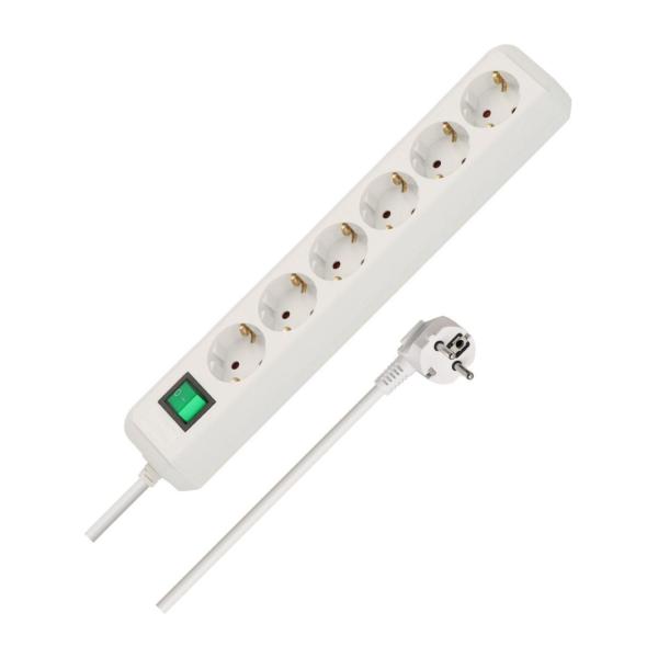 Разклонител с ключ Brennenstuhl Eco-line – 6 гнезда, 1,5 м, бял