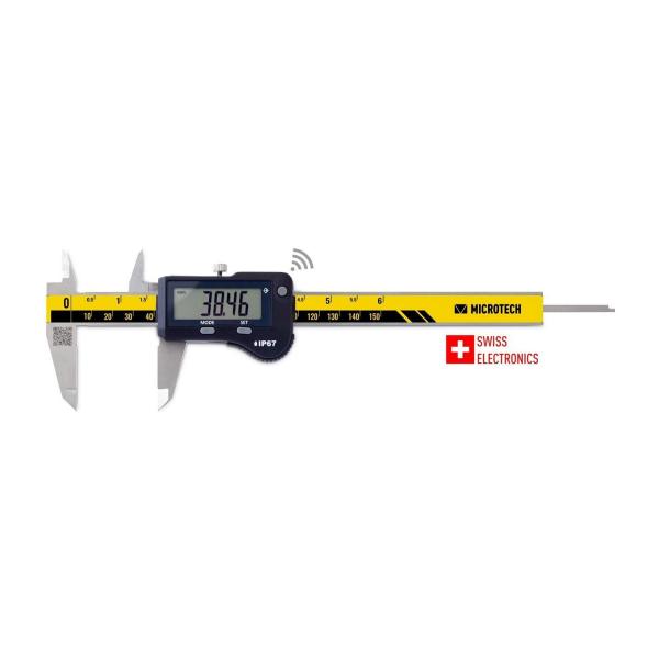 Дигитален шублер с кръгъл дълбокомер Microtech WIRELESS SwissMet, IP67 – 150 мм, 0,01 мм