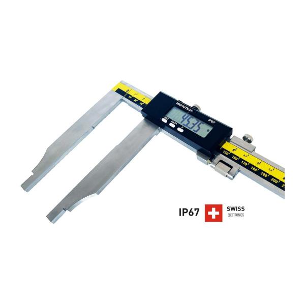 Дигитален шублер с дълги долни челюсти Microtech SwissMet – IP67, 2000 мм, 300 мм, 0,01 мм