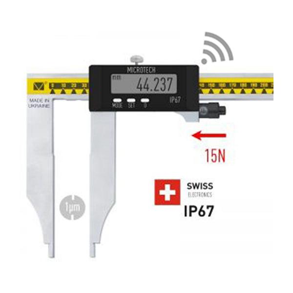 Дигитален шублер с дълги долни челюсти Microtech WIRELESS MICRON FORCE SwissMet – IP67, 1500 мм, 150 мм, 0,001 мм