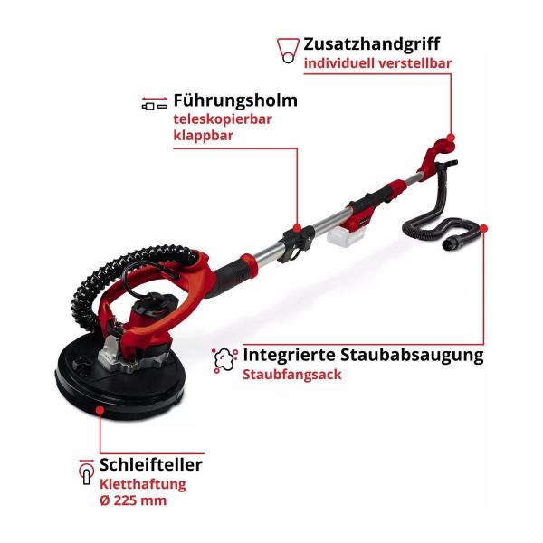 Акумулаторна машина за шлайфане на стени и тавани Einhell TE-DW 18/225 Li – 225 мм