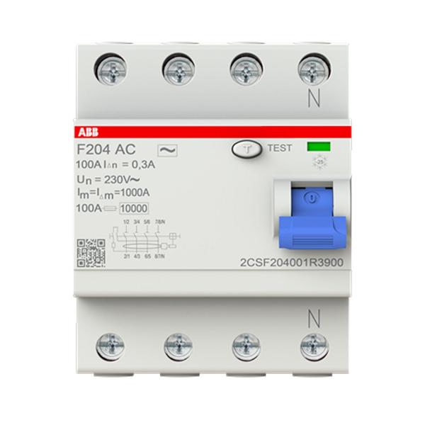 Дефектнотокова защита ABB F204 AC-100/0.3 – 4 P, 300 mA, 100 A