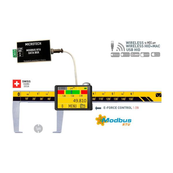 Дигитален шублер за измерване на външни канали Microtech Modbus MICRON DataMet eForce 1–20 N – 150 мм, 0,001 мм