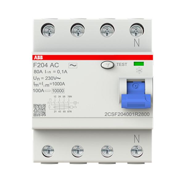 Дефектнотокова защита ABB F204 AC-80/0.1 – 4 P, 80 A, 100 mA
