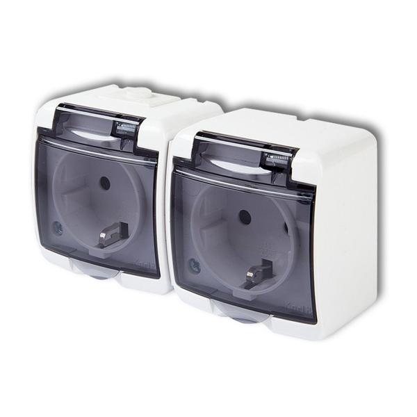 Двоен контакт Шуко Karlik JUNIOR IP54, GHE-2sd – 16 A, бял
