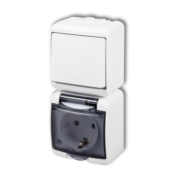 Вертикален микс Karlik JUNIOR IP54, WGHP-1sd – ключ + контакт Шуко, бял