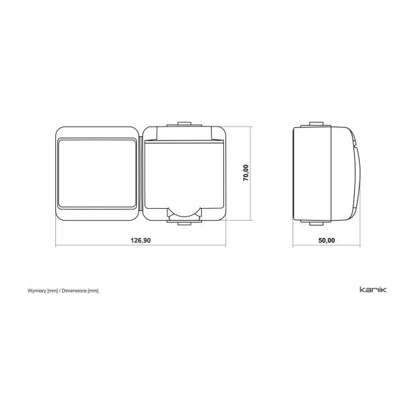 Хоризонтален микс Karlik JUNIOR IP54, WGHH-1sd – ключ + контакт Шуко, бял