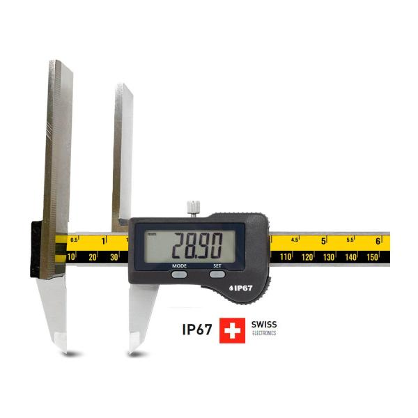 Дигитален шублер с плоски вътрешни челюсти Microtech SwissMet Flat – IP67, 150 мм, 0,01 мм