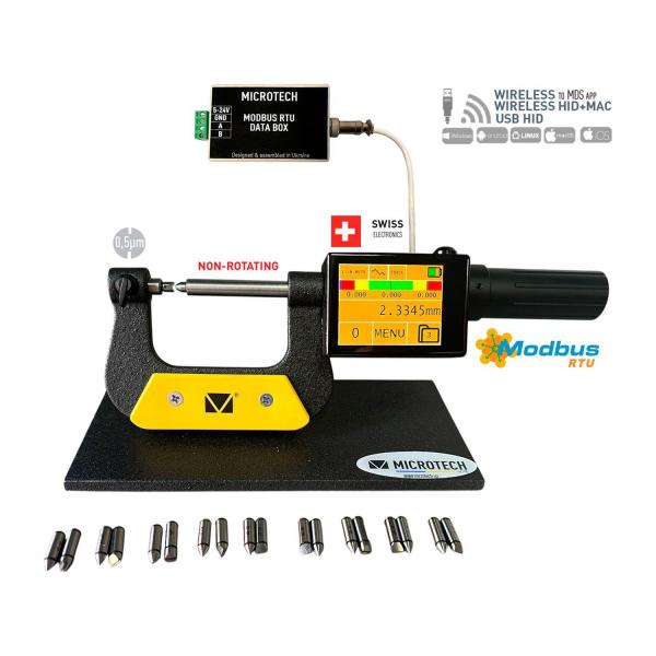 Дигитален микрометър на стойка за резби Microtech THREAD DataMet BENCH Whitworth 55° Modbus – 0–50 мм, 0,0002 мм