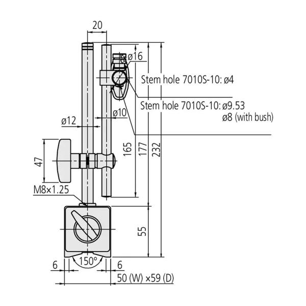 Магнитна стойка Mitutoyo 7010S-10 – 165 мм, 600 N