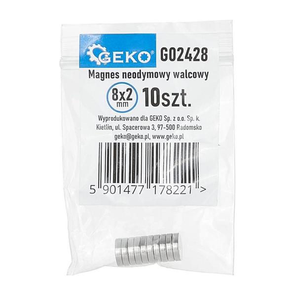 Кръгли неодимови магнити GEKO G02428 – 8 x 2 мм, 10 броя