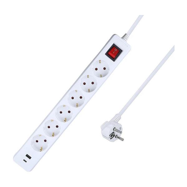 Разклонител за ток as - Schwabe 11378 – 6 гнезда, 5 м, 2 USB порта