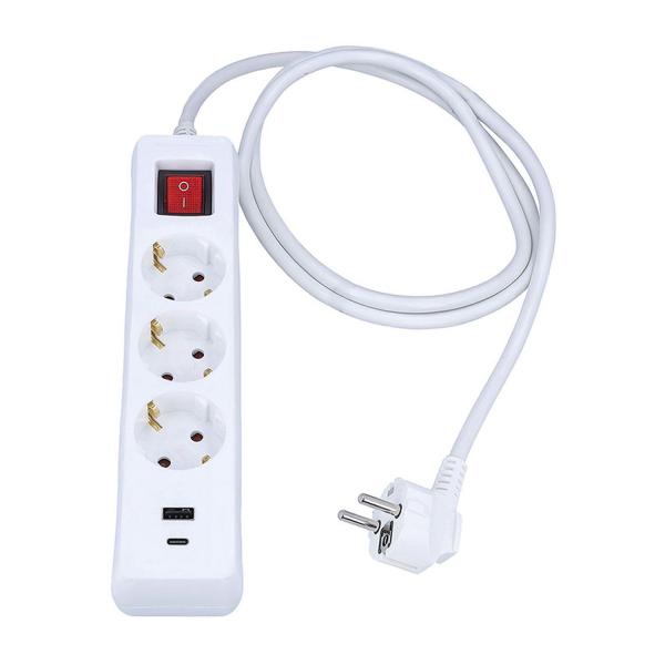 Разклонител за ток as - Schwabe 11375 – 3 гнезда, 1.4 м, 2 USB порта