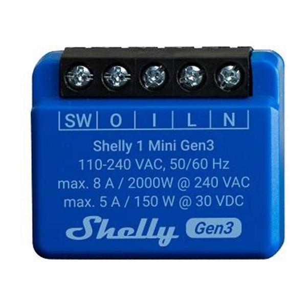 Микромодул Smart реле Shelly 1 Mini Gen3 – 1 × On/Off, 8 A, изисква неутрала