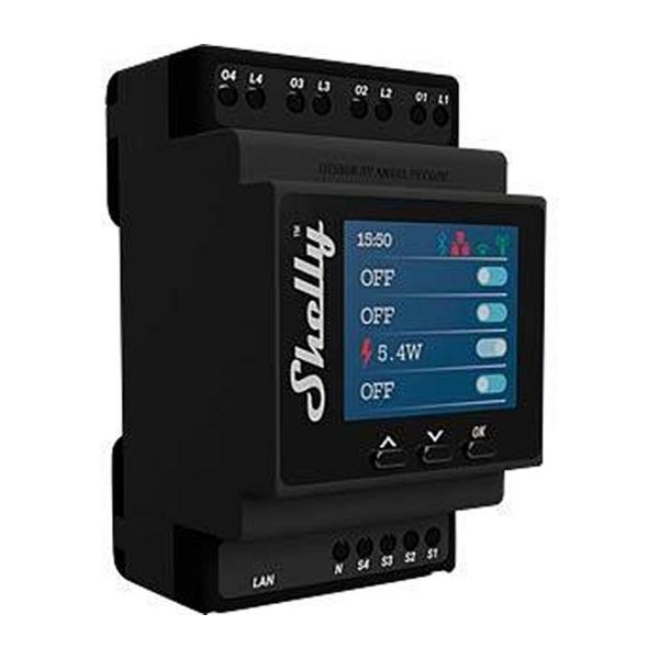Импулсно Smart реле Shelly PRO 4PM – 4x On/Off 16 A (40 A), DIN монтаж, LAN, Wi-Fi и Bluetooth