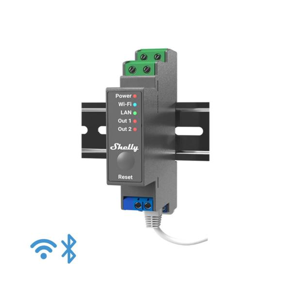 Импулсно Smart реле Shelly PRO 2 – 2x On/Off 16 A (25 A), DIN монтаж, LAN, Wi-Fi и Bluetooth