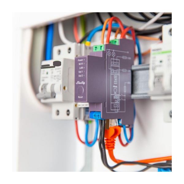 Импулсно Smart реле Shelly PRO 2 – 2x On/Off 16 A (25 A), DIN монтаж, LAN, Wi-Fi и Bluetooth