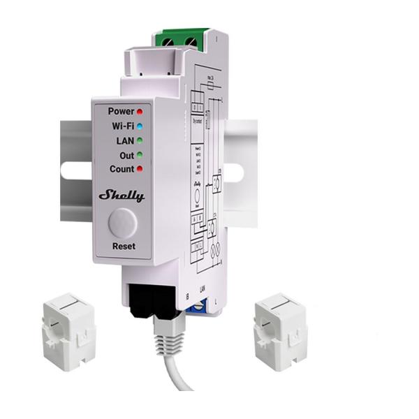 Монофазен Smart мерител Shelly PRO EM 50 - 2x 50A, DIN монтаж, Wi-Fi, LAN и Bluetooth