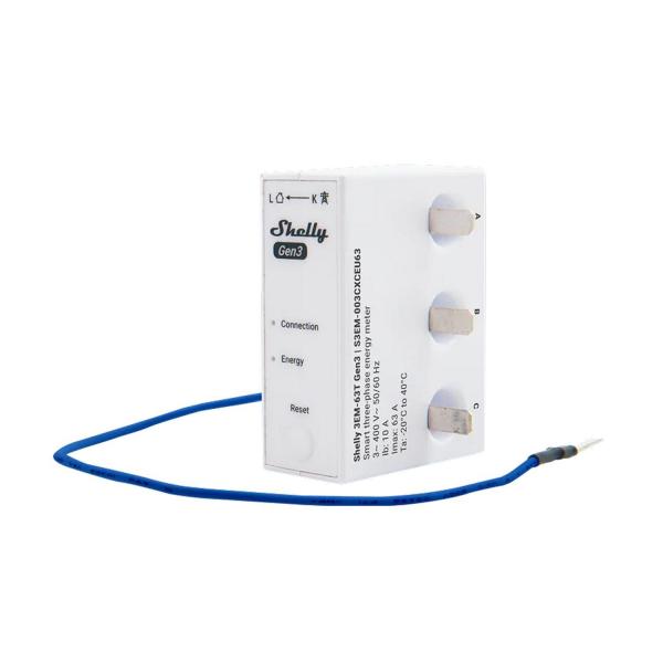 Трифазен Smart мерител Shelly 3EM-63T Gen3 – 3x 63 A, монтаж към предпазител