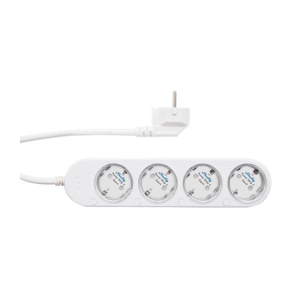 Разклонител бял Shelly Power Strip 4 Gen4 – 4x Schuko, 16 A, 3680 W, Wi-Fi, Bluetooth, Zigbee, Matter, 1.5 м