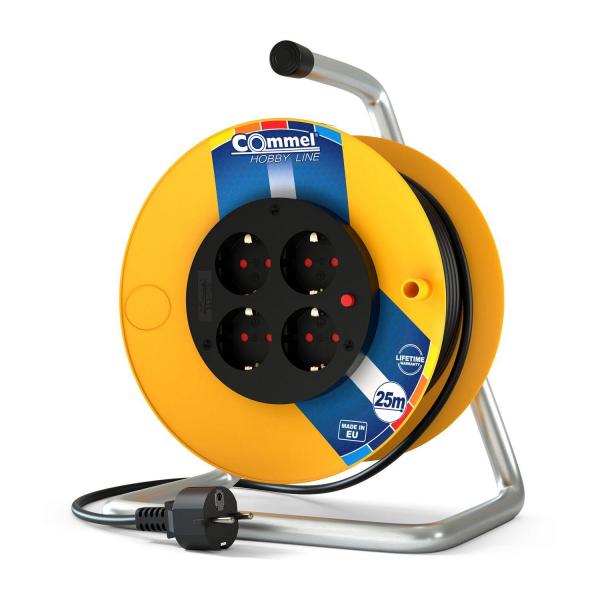 Удължител на макара Commel C0955 – 25 м, 4 шуко, H05VV-F 3G1,5 мм²