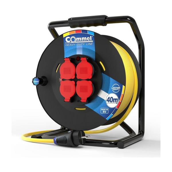 Удължител на макара Commel C200-363 – 40 м, 4 шуко, IP44, AT N07V3V3-F 3G2,5 мм²