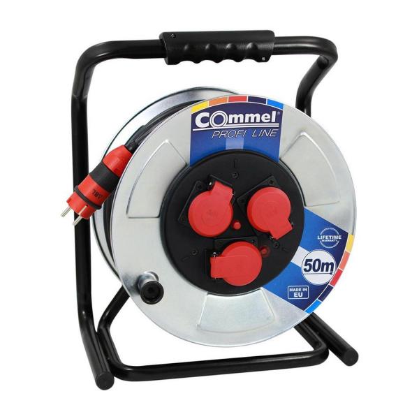 Удължител на макара Commel C200-325 – 50 м, 3 шуко, IP44, H05RR-F 3G2,5 мм²
