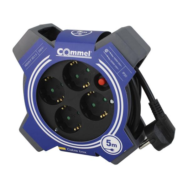 Удължител на макара Commel C201-401 – 5 м, 4 шуко, H05VV-F 3G1,5 мм²