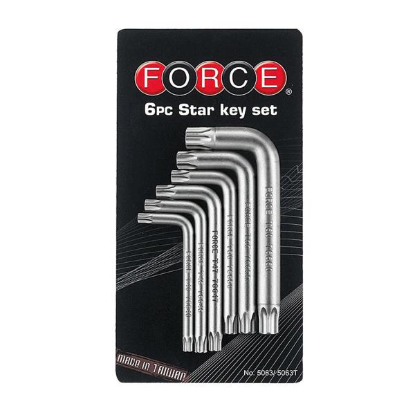 Комплект Г-образни TORX ключове с отвор Force 5063T – 6 бр., T40H–T60H