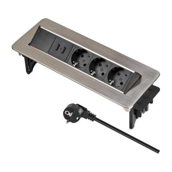 Вграден разклонител Brennenstuhl Indesk Power – 3 гнезда, 2 USB-A