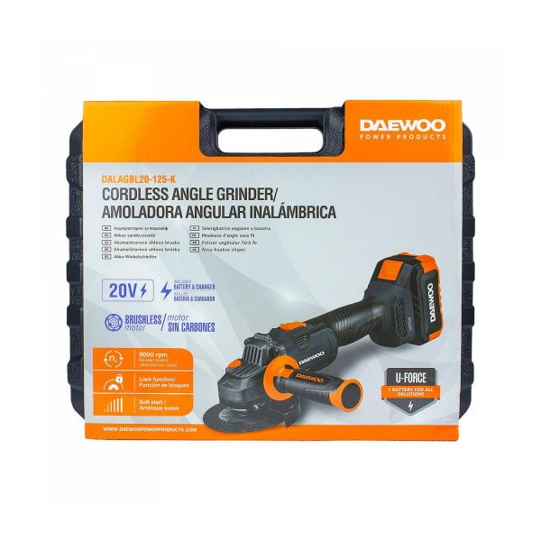 Акумулаторен безчетков ъглошлайф Daewoo DALAGBL20-125-K – 125 мм, 20 V