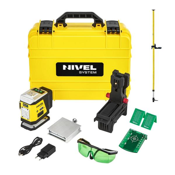 Зелен линеен лазерен нивелир Nivel System CL2G-LP-36 със стойка 3,6 м, 30 м
