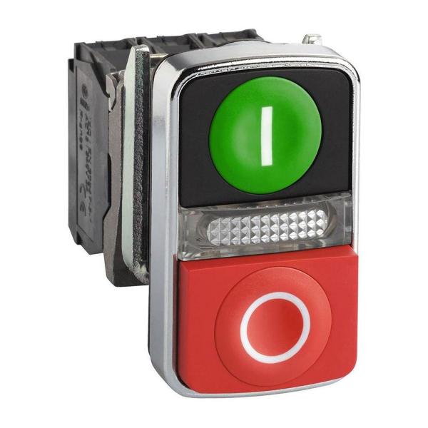 Светещ сдвоен бутон Schneider Electric XB4BW73731B5 – 1NO+1NC, 24 V AC/DC