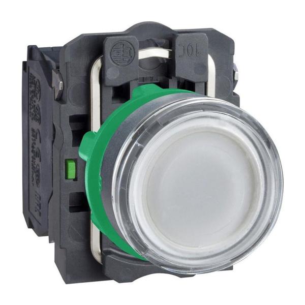 Светещ бутон Schneider Electric XB5AW31M5 – бял, 1NO+1NC, 230–240 V AC