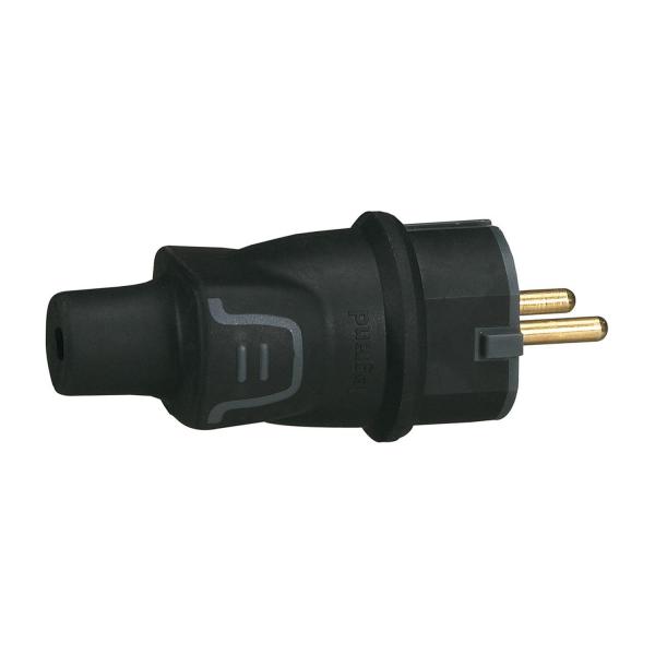 Гумиран щепсел Legrand – 2P+E, 16 A, 250 V, IP44, черен